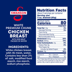 Swanson White Premium Chunk Chicken in Water close-up shows tender white meat ready to use.