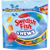 Swedish Fish chews soft and chewy candy front bag, bursting with fruit flavors.