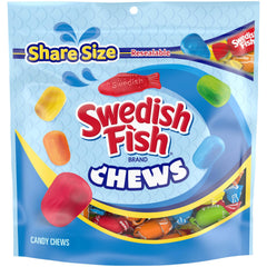 Swedish Fish chews soft and chewy candy front bag, bursting with fruit flavors.