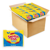 Swedish Fish Mini Soft & Chewy Candy bulk pack on display, ideal for bulk snacking.