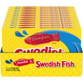 Swedish Fish twelve-box packaging ideal bulk snack for movies and parties