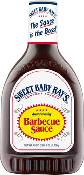 Sweet Baby Ray's 40oz bottle viewed from the front, ideal for grilling flavor