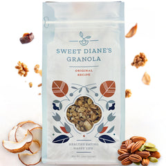 Sweet Diane’s Granola ingredients bowl with oats and seeds for a wholesome breakfast crunch.