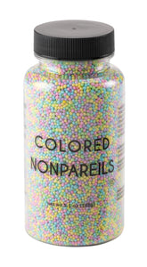Sweet Eva's Fairy Lane colored nonpareils in a jar for vibrant cake decorating