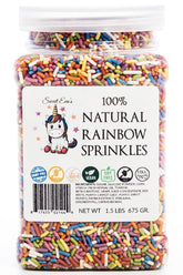Sweet Eva's Rainbow Sprinkles in resealable container for easy storage and quick decorating.
