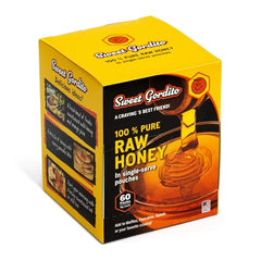 Sweet Gordito honey sachet in tea setup, convenient on-the-go sweetener.