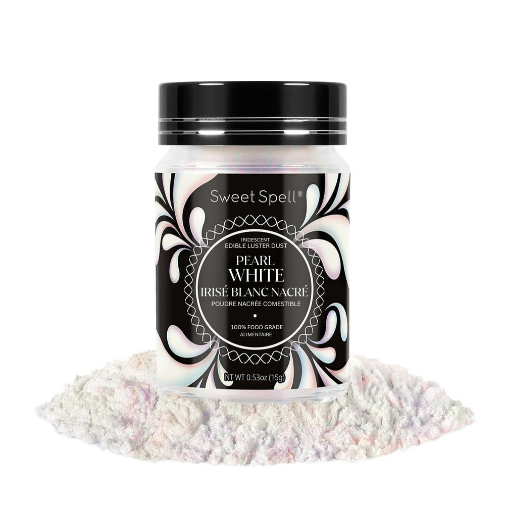 Sweet Spell luster dust on cake for radiant pearl-white decoration