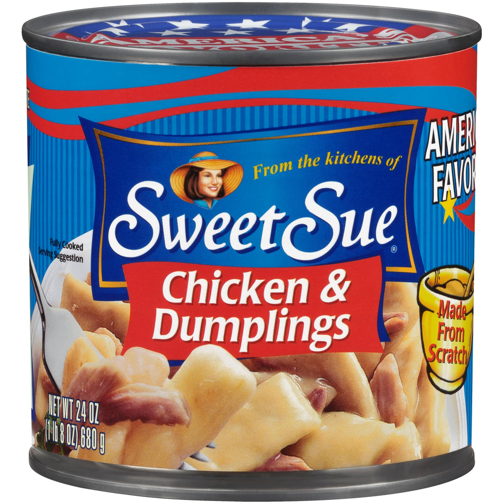 Sweet Sue Chicken & Dumplings can front view, ready-to-serve comfort for busy weeknights.