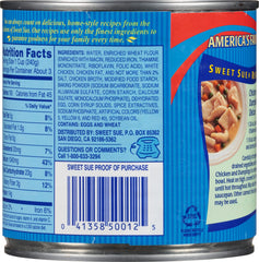Sweet Sue Chicken & Dumplings in a can with steam suggests quick, satisfying lunches.