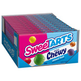 SweeTARTS Mini Chewy Mixed Fruit theater box close-up, bright color assortment for snacking