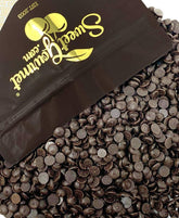 SweetGourmet unsweetened carob drops in a resealable pouch for baking and caffeine-free snacking.