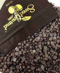 SweetGourmet unsweetened carob drops in a resealable pouch for baking and caffeine-free snacking.