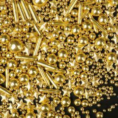 SweetGrove Gold Sprinkles stars add shimmering cake decoration for a luxe finish.