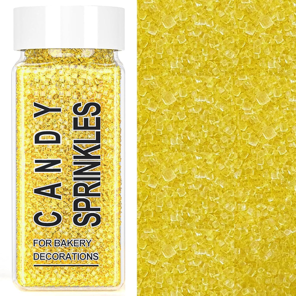 SweetGrove Yellow sanding sugar sprinkles bottle adds bright color to cupcakes.