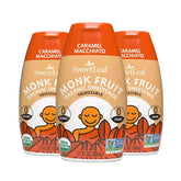 SweetLeaf caramel macchiato liquid bottle front, zero calorie flavor enhancer for beverages.
