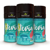 SweetLeaf stevia powder bottle cap close-up highlighting zero-calorie sweetness