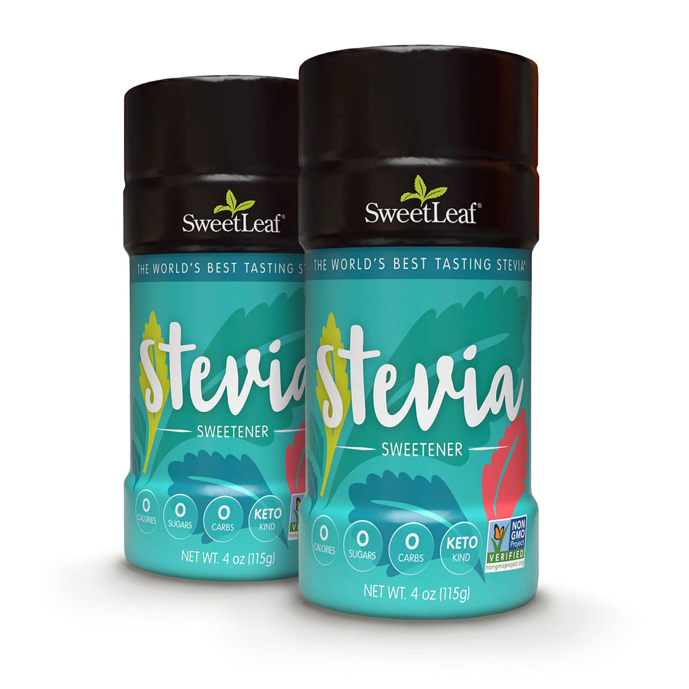 SweetLeaf Stevia shaker cap shows easy on-the-go sweetness in a compact jar.
