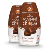 SweetLeaf Sweet Drops bottle being poured, adding zero-calorie chocolate flavor to drinks.