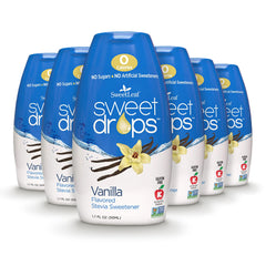 SweetLeaf Sweet Drops Vanilla bottle showing zero-calorie flavor for coffee and tea