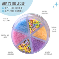 Sweets Indeed six cell container of dye free pastel sprinkles for organized color planning.