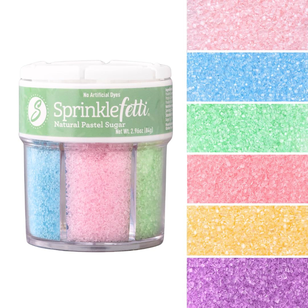 Sweets Indeed dye-free pastel sprinkles in a 6-cell box for spring baking.