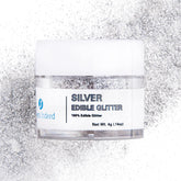 Sweets Indeed silver edible glitter bottle pour adds sparkle to beverages without changing flavor.