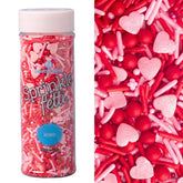 Sweets Indeed Valentines heart sprinkle mix with heart shapes for festive desserts.