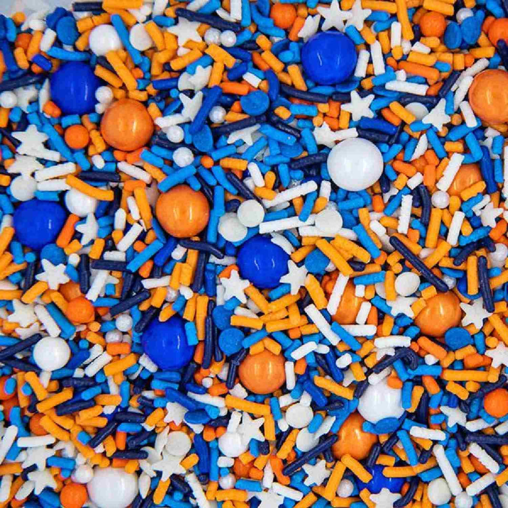Sweets & Treats Boutique orange sprinkles for cake decorating add vivid color.