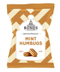 Sweetshop Bonds Of London mint humbugs packaging close-up, ideal for gifting.