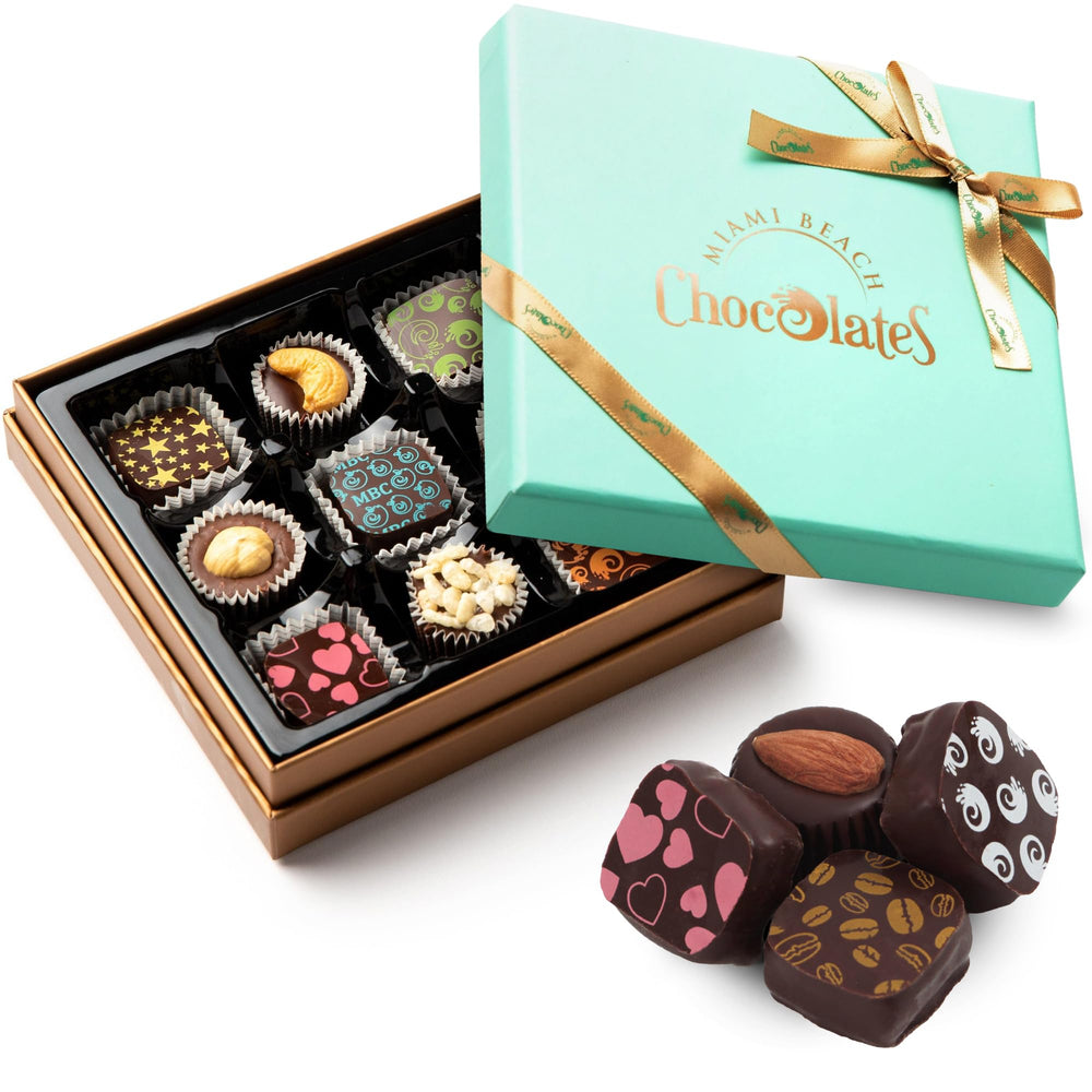 SWEETSIDE CANDY CO vegan dark chocolate truffles box front, elegant gift-ready presentation.