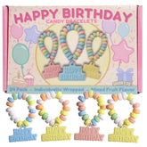 Sweetzo Happy Birthday candy bracelets pack showing festive edible jewelry for party favors.