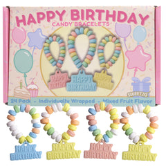 Sweetzo Happy Birthday candy bracelets pack showing festive edible jewelry for party favors.