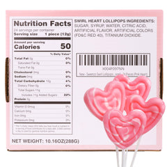 Sweetzo Heart Swirl Lollipops, strawberry flavor, ideal for party favors.