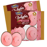 Sweetzo Peeps strawberry chicks with milk chocolate dip; fluffy marshmallow texture, ideal for spring gatherings.