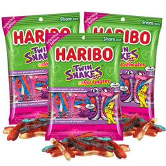 Sweetzo Haribo Twin Snakes cherry raspberry gummies for sharing at Valentine's celebrations.
