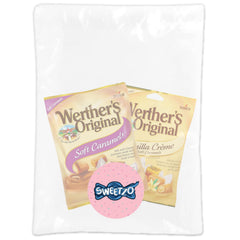Sweetzo Werther's Original Caramel soft chews close-up with glossy caramel.