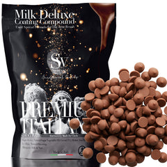 Swisense milk chocolate melts in resealable pack for easy storage and dipping