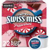 Swiss Miss peppermint hot cocoa K-Cup box front, quick cozy treat.