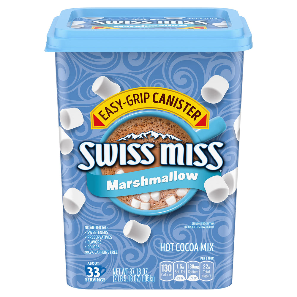 Swiss Miss hot cocoa canister front view for quick, cozy cocoa moments