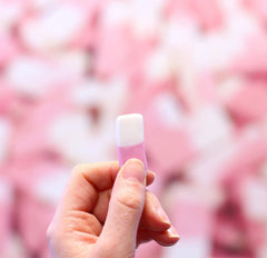 Swizzels Drumstick Squashies raspberry-milk texture close-up showing chewiness.