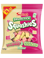 Swizzels Drumstick Squashies Rhubarb & Custard bag-open detail highlights easy portioning.