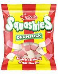 Swizzels Squashies Drumsticks raspberry milk flavour close-up showing chewy candy texture