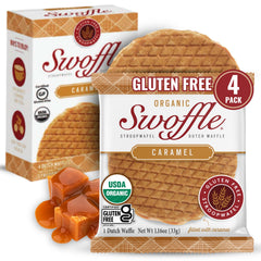 Swoffle caramel-filled stroopwafel 4-pack, ideal with coffee.