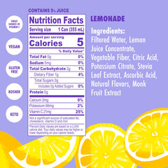 Swoon Classic Lemonade can close-up, zero sugar and vitamin C highlighted.