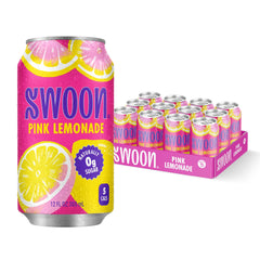 Swoon Pink Lemonade can with vibrant pink color and zero sugar claim