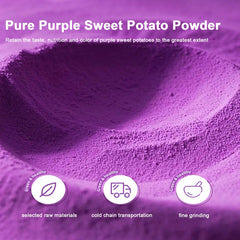 SXETBEAN purple sweet potato powder texture closeup shows fine purple-red powder.