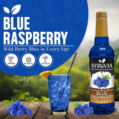SYRUVIA Blue Raspberry Syrup in a glass enhances cocktails and mocktails.