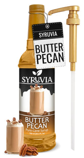 SYRUVIA Butter Pecan Syrup bottle with pump for easy pouring