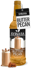 SYRUVIA Butter Pecan Syrup bottle for cozy coffee flavor enhancement.