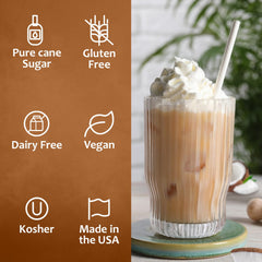 Syruvia Coconut Syrup drizzle over a tropical-inspired dessert.